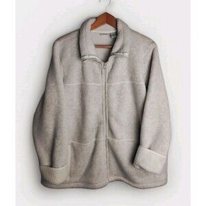 Cherokee Womans 1X White Jacket fleece with pockets faux sheep skin soft warm